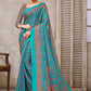 Contemporary Pashmina Turquoise Digital Print Saree