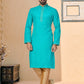 Kurta Pyjama Cotton Turquoise Plain Mens