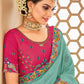 Classic Raw Silk Turquoise Embroidered Saree