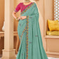 Classic Raw Silk Turquoise Embroidered Saree