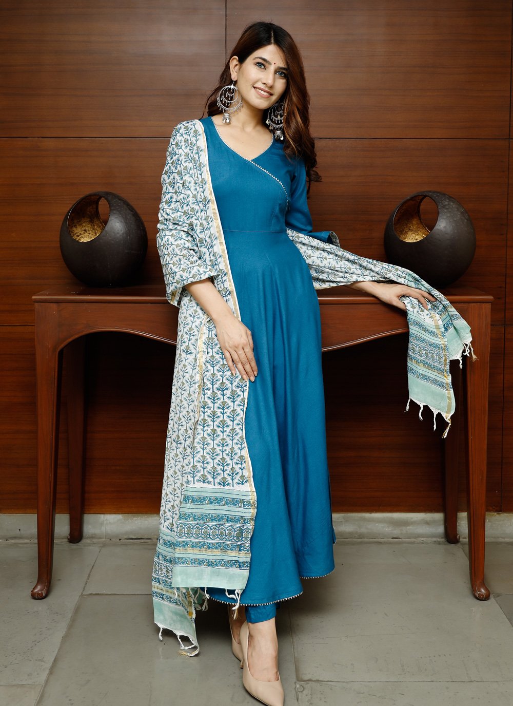 Pant Style Suit Rayon Turquoise Fancy Work Salwar Kameez