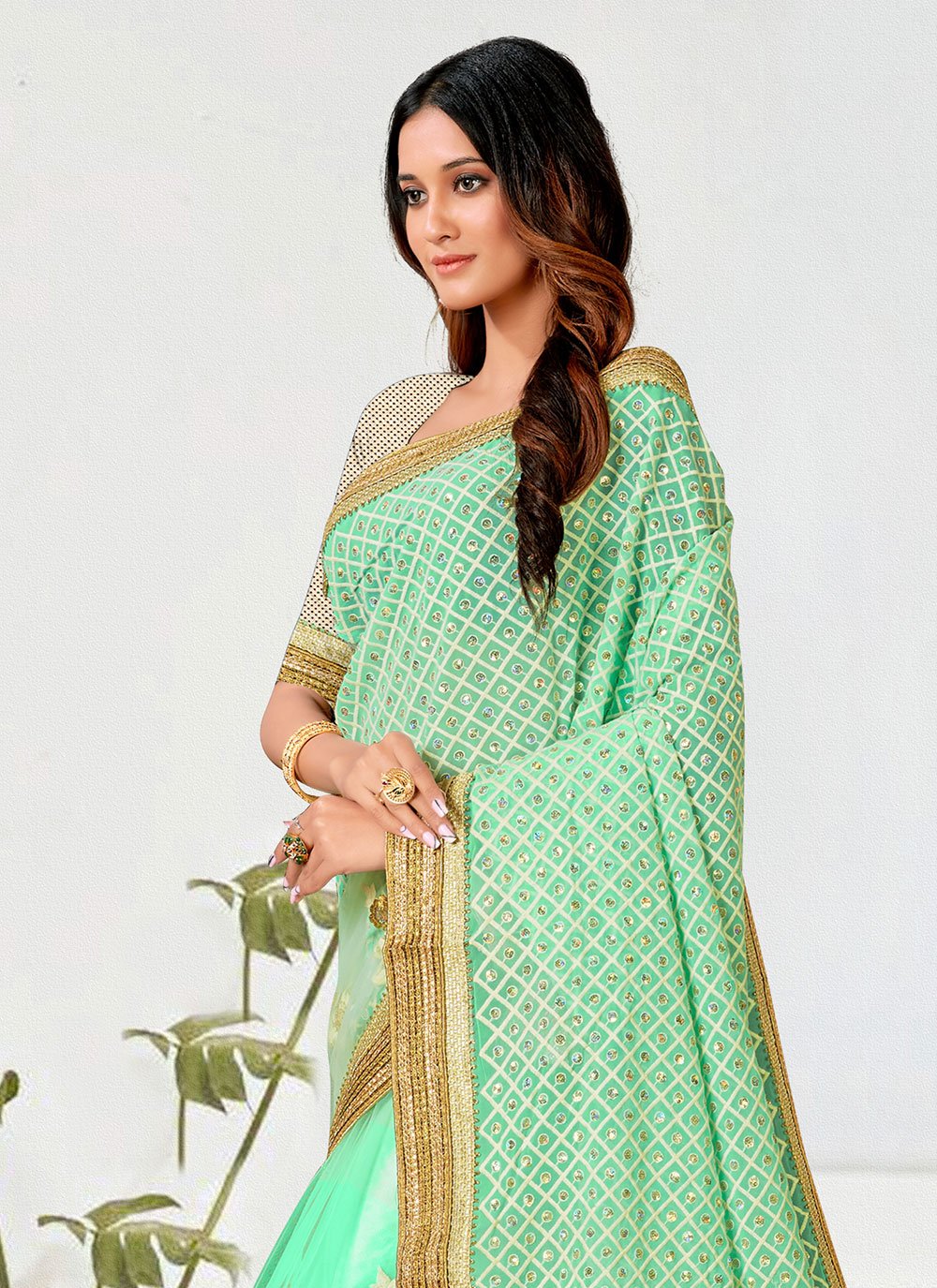 Trendy Saree Georgette Net Turquoise Embroidered Saree