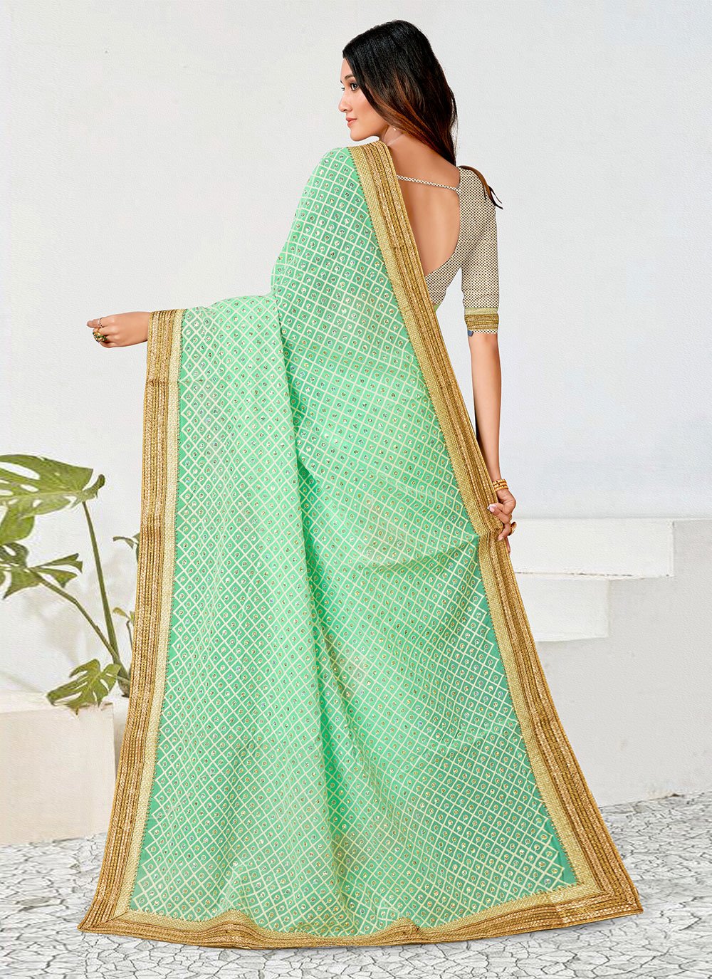 Trendy Saree Georgette Net Turquoise Embroidered Saree