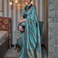 Contemporary Handloom Silk Turquoise Weaving Saree
