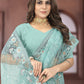 Contemporary Net Turquoise Embroidered Saree