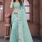 Contemporary Net Turquoise Embroidered Saree