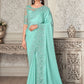 Contemporary Georgette Satin Turquoise Embroidered Saree