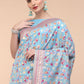 Contemporary Silk Blend Turquoise Woven Saree