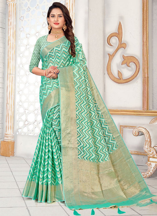 Classic Fancy Fabric Silk Turquoise Woven Saree