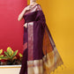 Contemporary Tussar Silk Wine Woven Saree