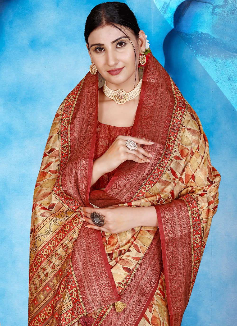 Contemporary Tussar Silk Cream Patch Border Saree