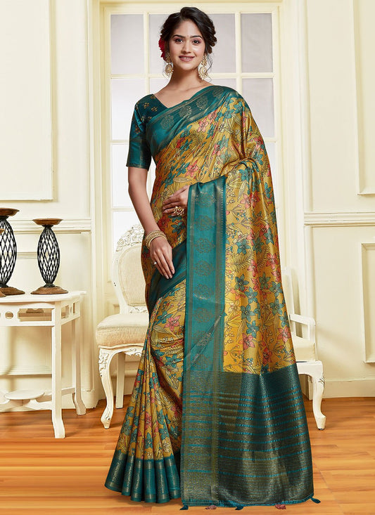 Classic Banarasi Silk Tussar Silk Multi Colour Digital Print Saree