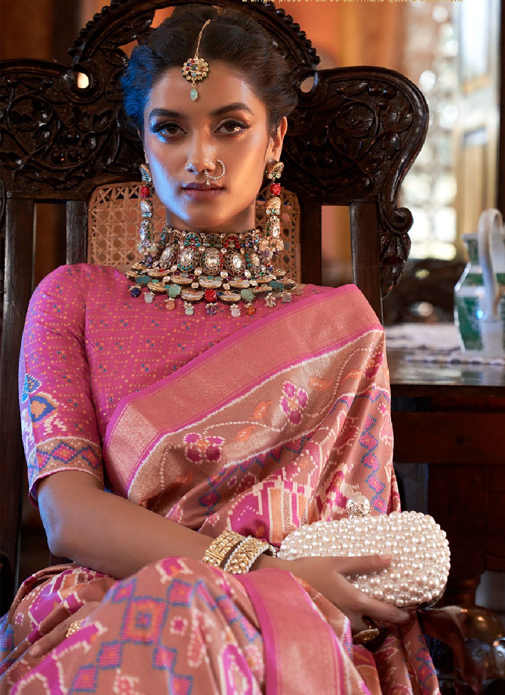 Contemporary Tussar Silk Pink Digital Print Saree