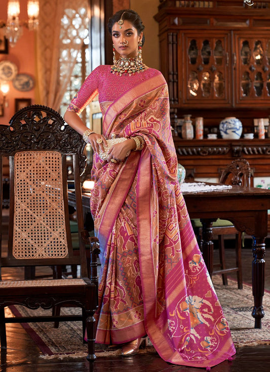 Contemporary Tussar Silk Pink Digital Print Saree