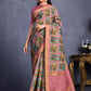 Classic Tussar Silk Pink Embroidered Saree