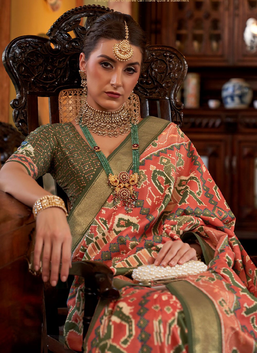 Classic Tussar Silk Green Orange Digital Print Saree