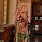 Classic Tussar Silk Green Orange Digital Print Saree