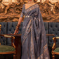 Classic Handloom Silk Tussar Silk Grey Sequins Saree