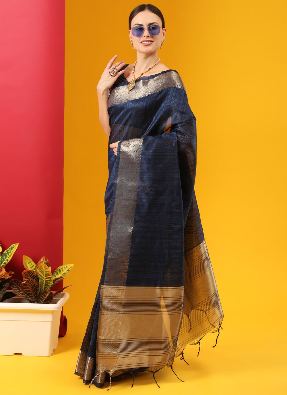 Classic Tussar Silk Blue Woven Saree