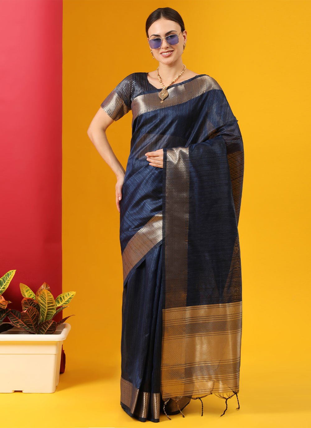 Classic Tussar Silk Blue Woven Saree