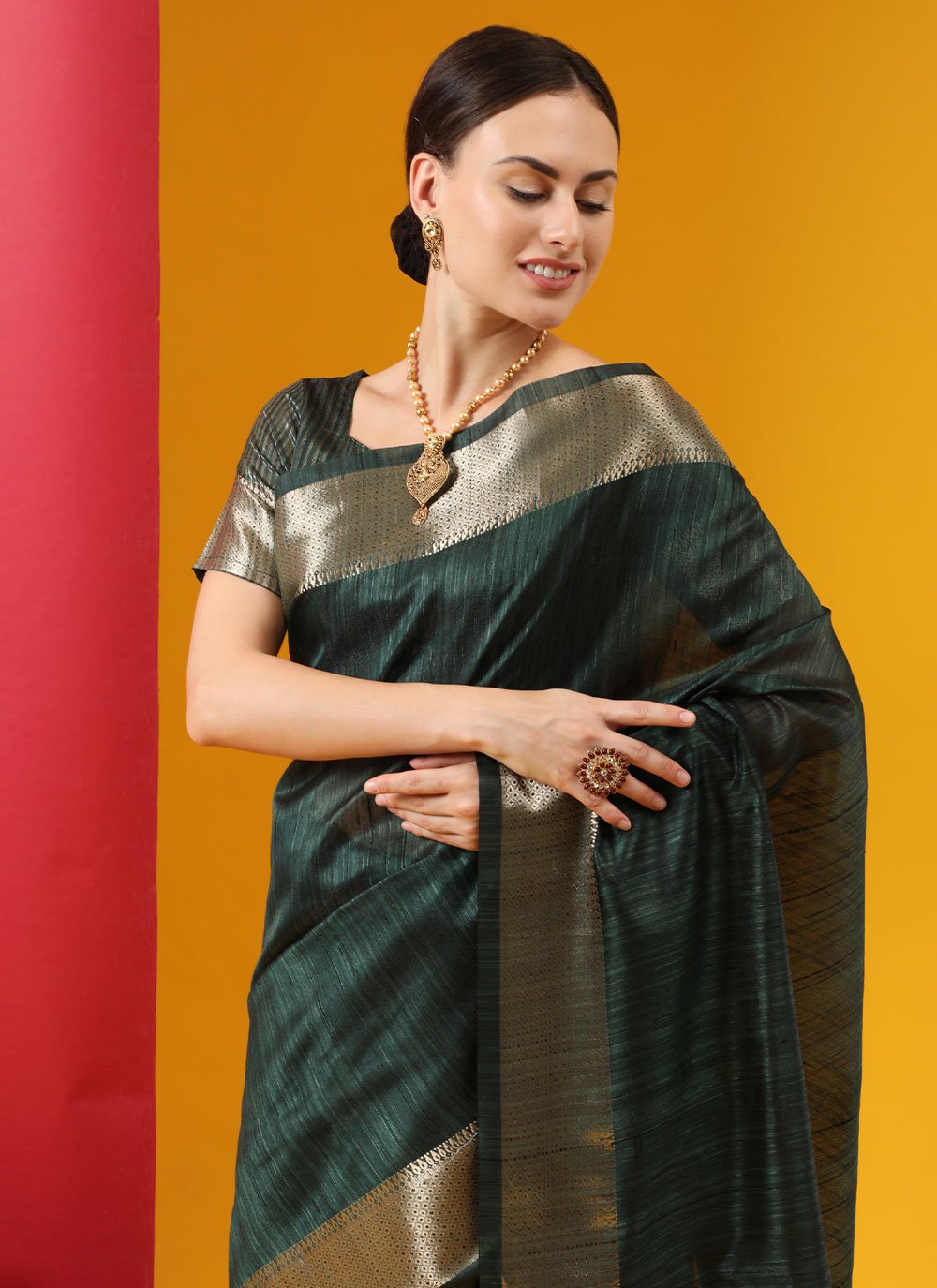 Trendy Saree Tussar Silk Green Woven Saree