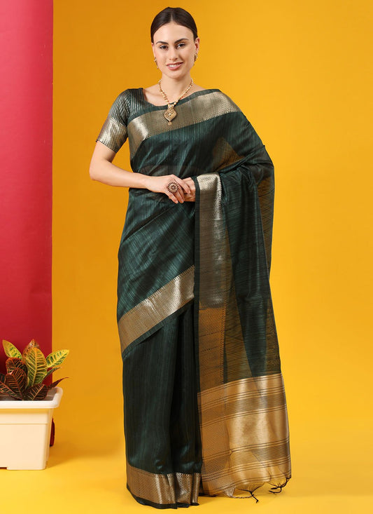 Trendy Saree Tussar Silk Green Woven Saree