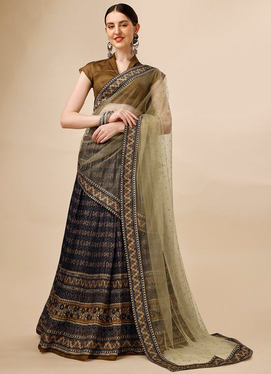 A Line Lehenga Tussar Silk Multi Colour Print Lehenga Choli