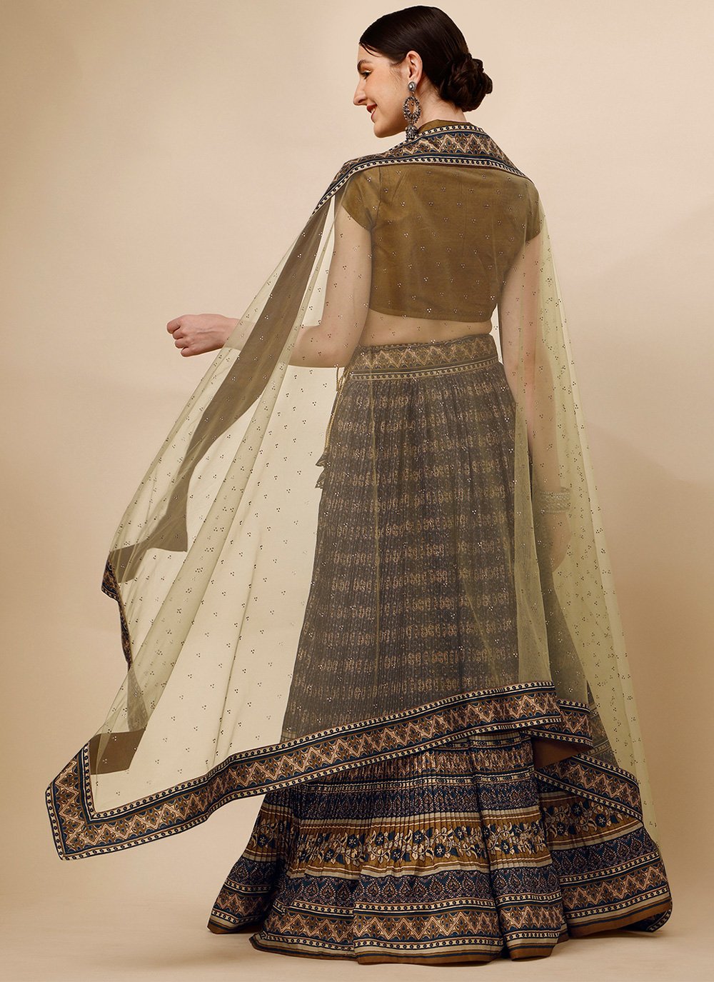 A Line Lehenga Tussar Silk Multi Colour Print Lehenga Choli