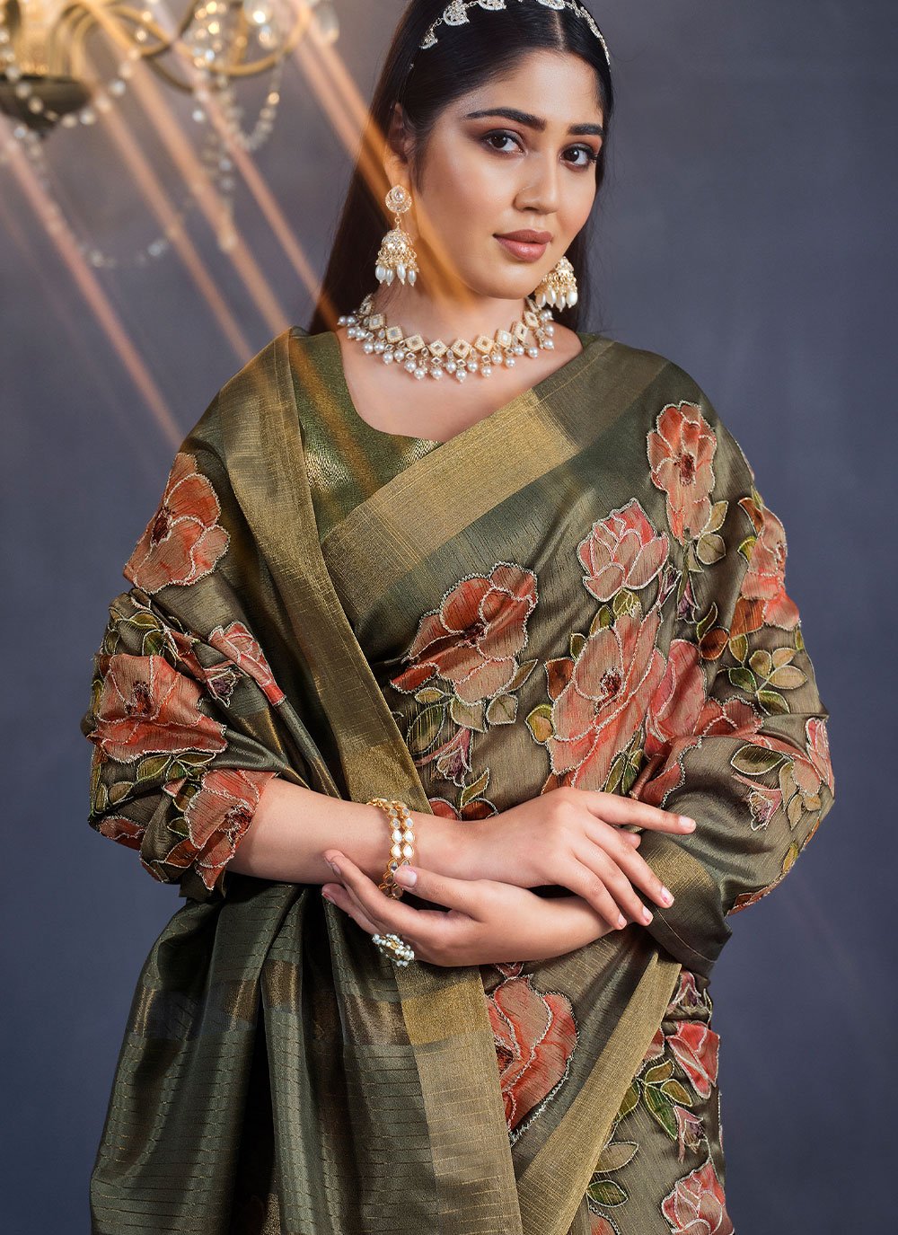 Contemporary Tussar Silk Grey Embroidered Saree