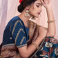 Designer Tussar Silk Blue Print Saree