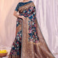 Designer Tussar Silk Blue Print Saree