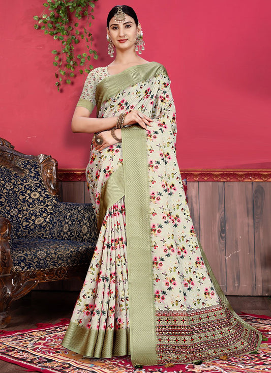 Classic Banarasi Silk Tussar Silk Sea Green Patch Border Saree