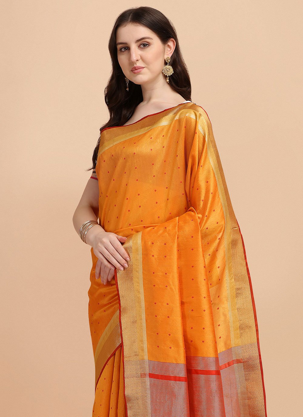 Classic Tussar Silk Orange Woven Saree