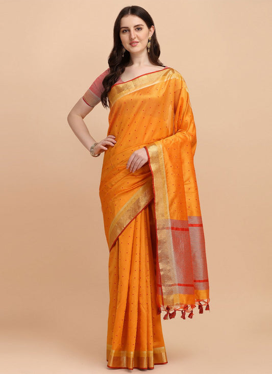 Classic Tussar Silk Orange Woven Saree