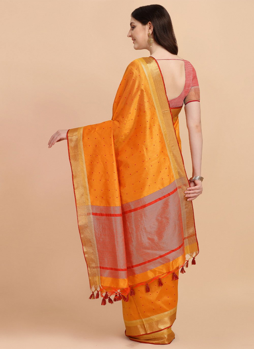 Classic Tussar Silk Orange Woven Saree