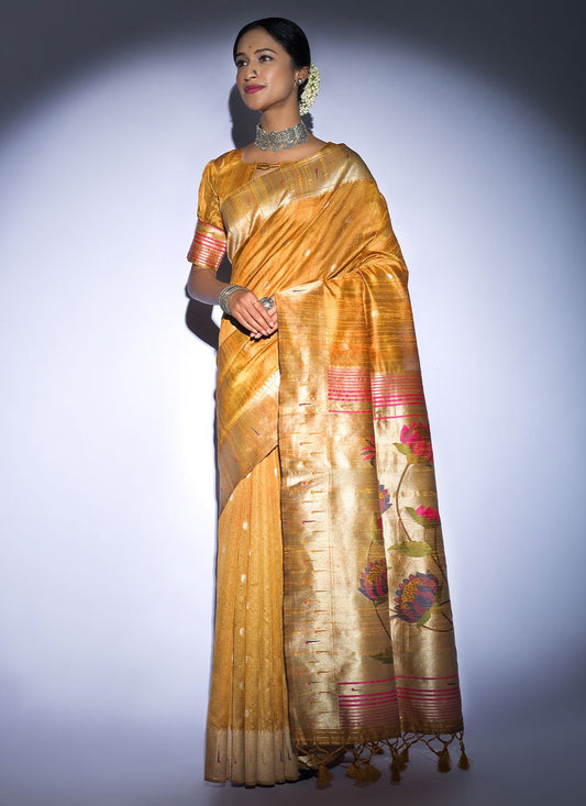 Classic Tussar Silk Yellow Woven Saree