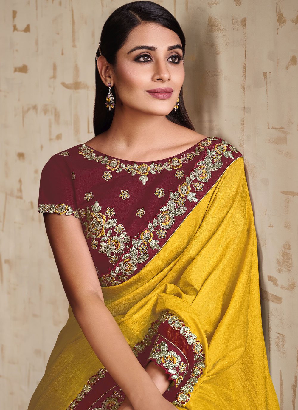 Classic Tussar Silk Yellow Embroidered Saree