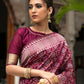 Contemporary Tussar Silk Wine Woven Saree