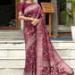 Contemporary Tussar Silk Wine Woven Saree