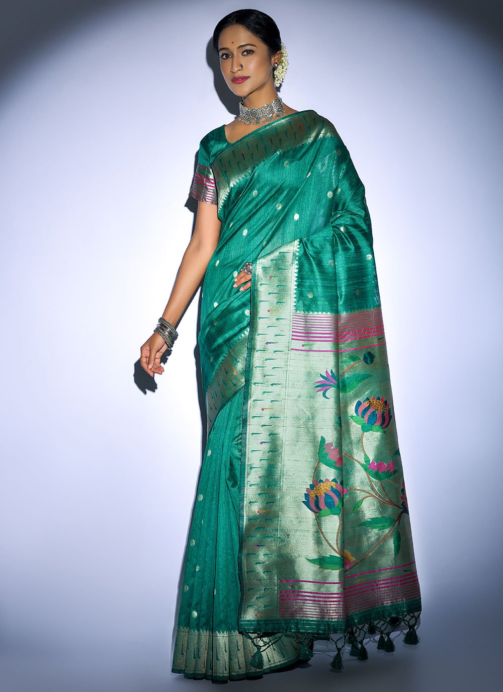 Classic Tussar Silk Rama Woven Saree