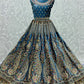 A Line Lehenga Velvet Turquoise Booti Lehenga Choli