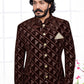 Jodhpuri Suit Velvet Brown Embroidered Mens