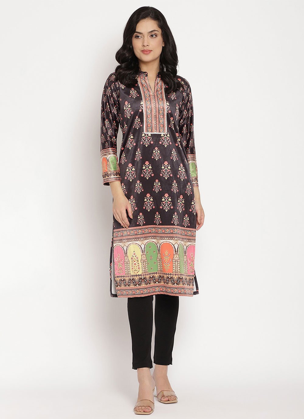 Party Wear Kurti Velvet Multi Colour Digital Print Kurtis