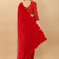 Contemporary Velvet Red Embroidered Saree