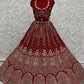 A Line Lehenga Velvet Red Dori Work Lehenga Choli