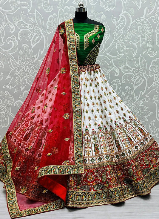 A Line Lehenga Silk Velvet White Dori Work Lehenga Choli