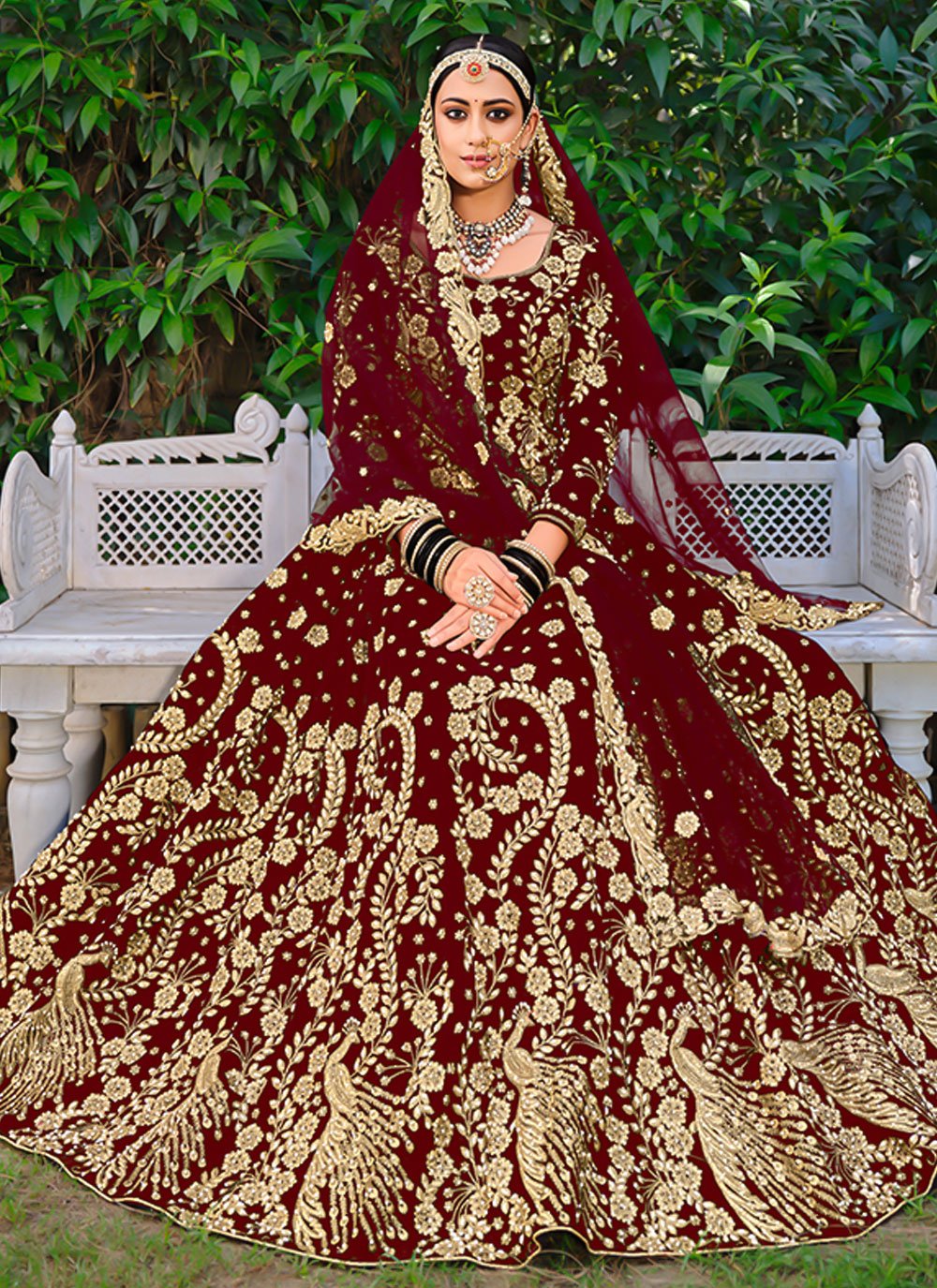 Lehenga Choli Velvet Wine Dori Work Lehenga Choli