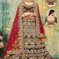 A Line Lehenga Velvet Brown Embroidered Lehenga Choli