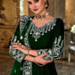 Floor Lenght Salwar Suit Velvet Green Embroidered Salwar Kameez