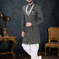 Indo Western Sherwani Velvet Black Embroidered Mens